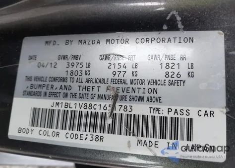 2012 Mazda Mazda3 I Touring z USA, uszkodzony, nr VIN JM1BL1V88C1651783